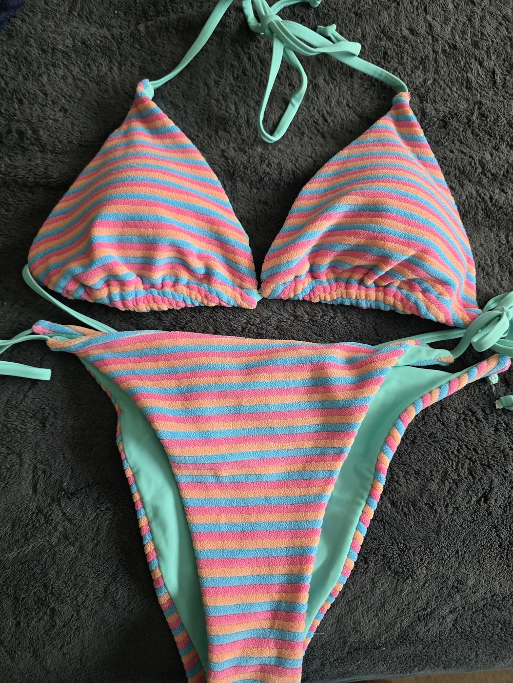 Striped Pastel Triangle Bikini Set - Mint, Pink & Blue NEW W/O TAGS